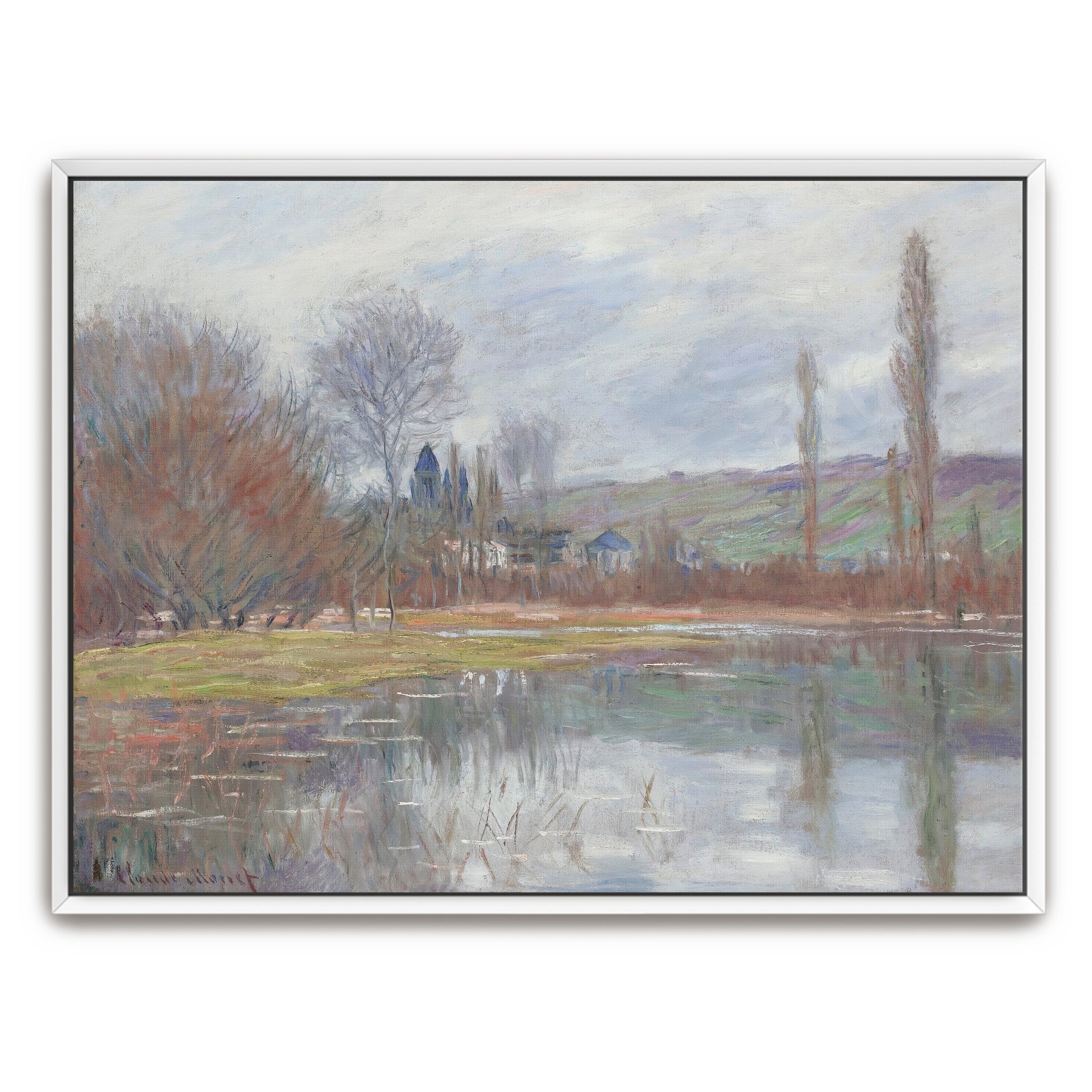 River Scene With Village And Trees In The Distance By Claude Monet