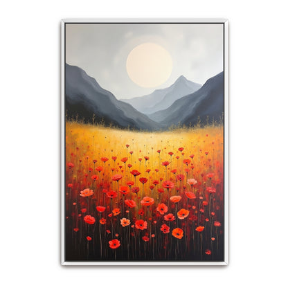 Poppies In A Field With Mountains And Moon By Yara Rabibzad