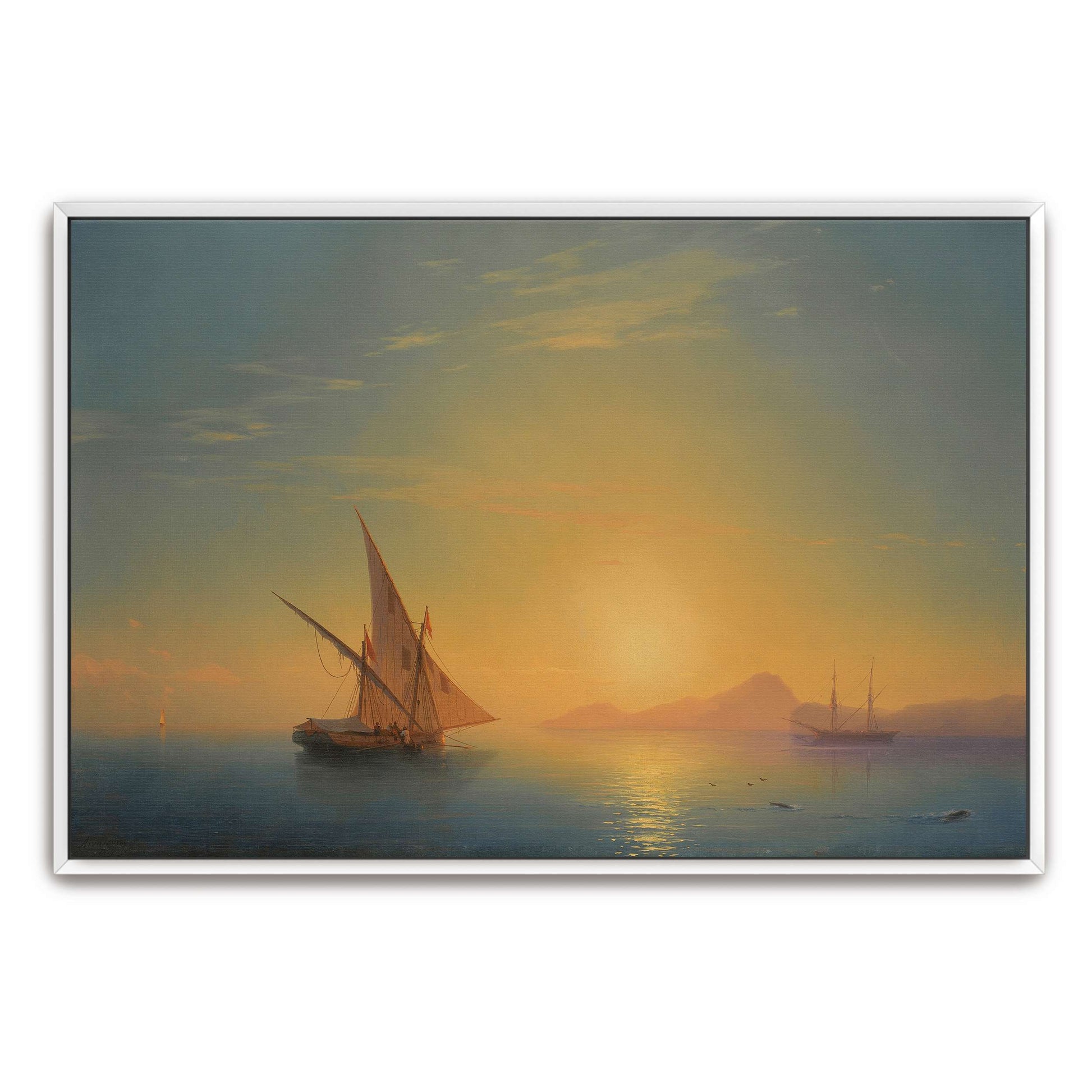 Sailboats at sunset over a calm sea by Ivan Konstantinovich Aivazovsky