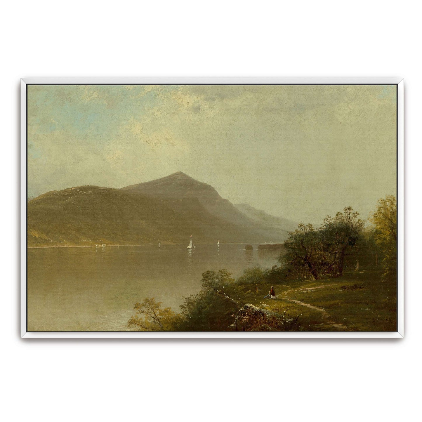 Sailboats on a lake with mountains in the background by Alfred Thompson Bricher