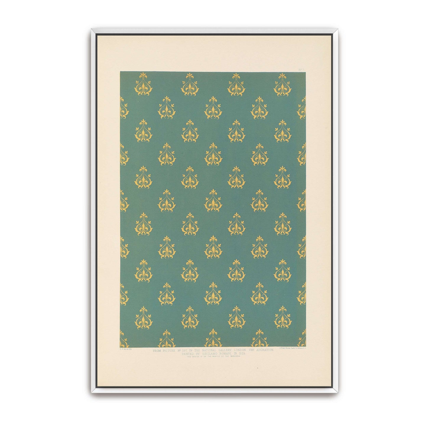Repeating Pattern Of Fleur-De-Lis On Teal Background By Sydney Vacher