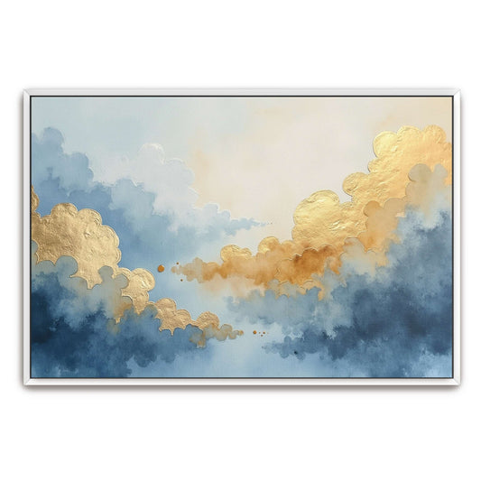 Golden Clouds Abstract Watercolor by Yara Rabibzad, white framed canvas print