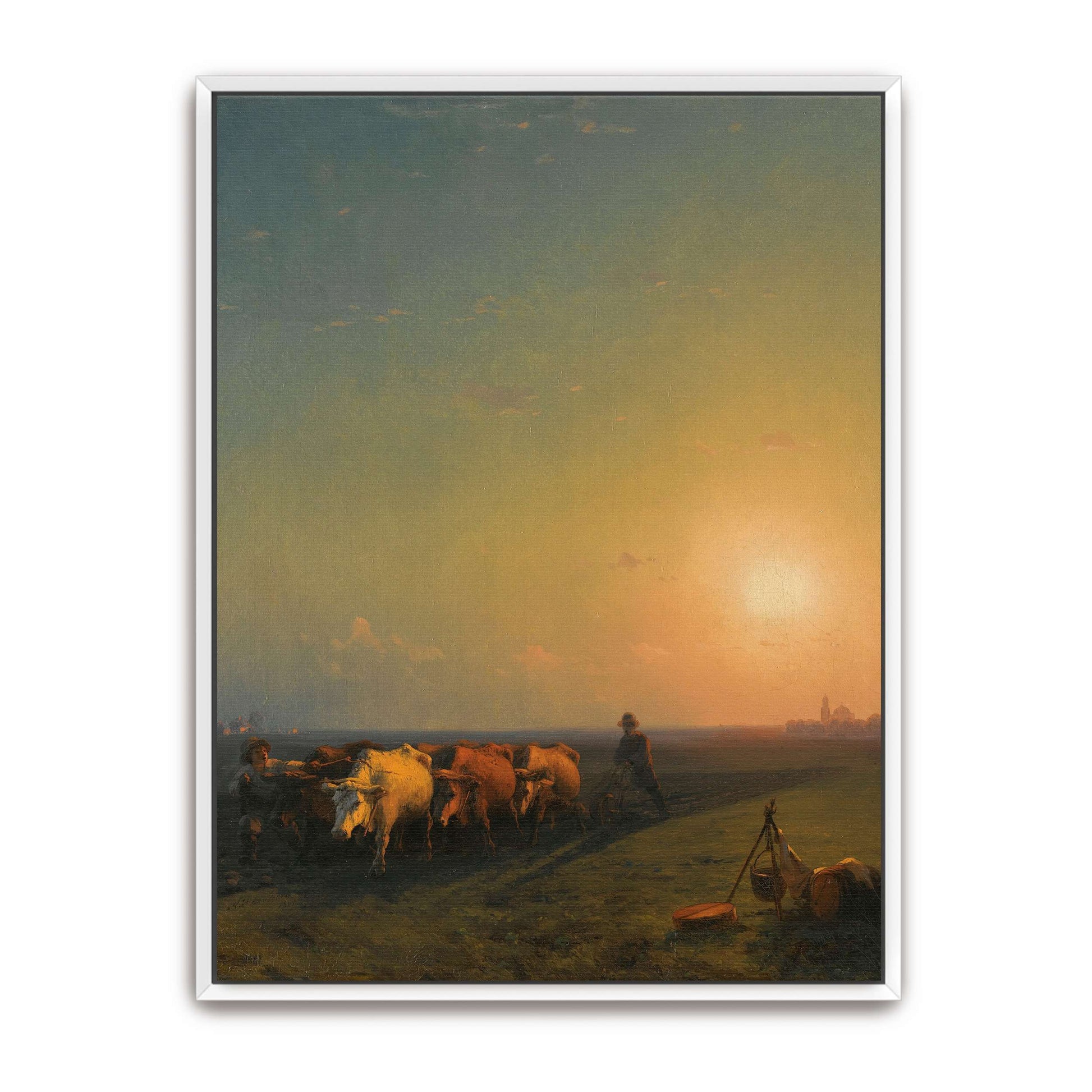 Sunset landscape with cows and farmers by Ivan Konstantinovich Aivazovsky