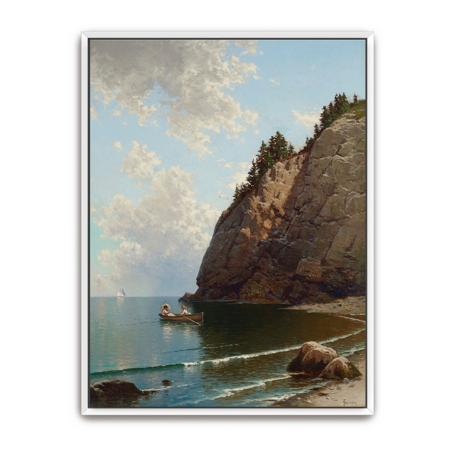 Two Women Rowing A Boat In A Cove By A Cliff By Alfred Thompson Bricher