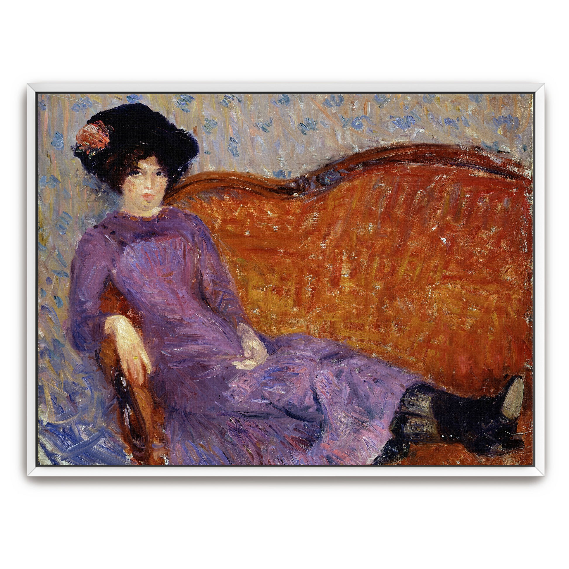 Woman In Purple Dress On A Couch By William James Glackens