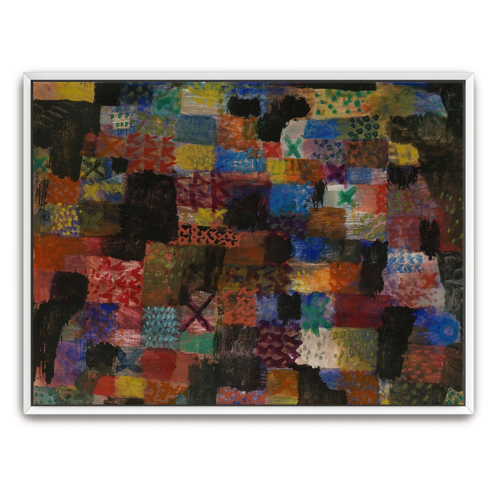 Abstract Geometric Composition With Black And Colorful Patches By Paul Klee