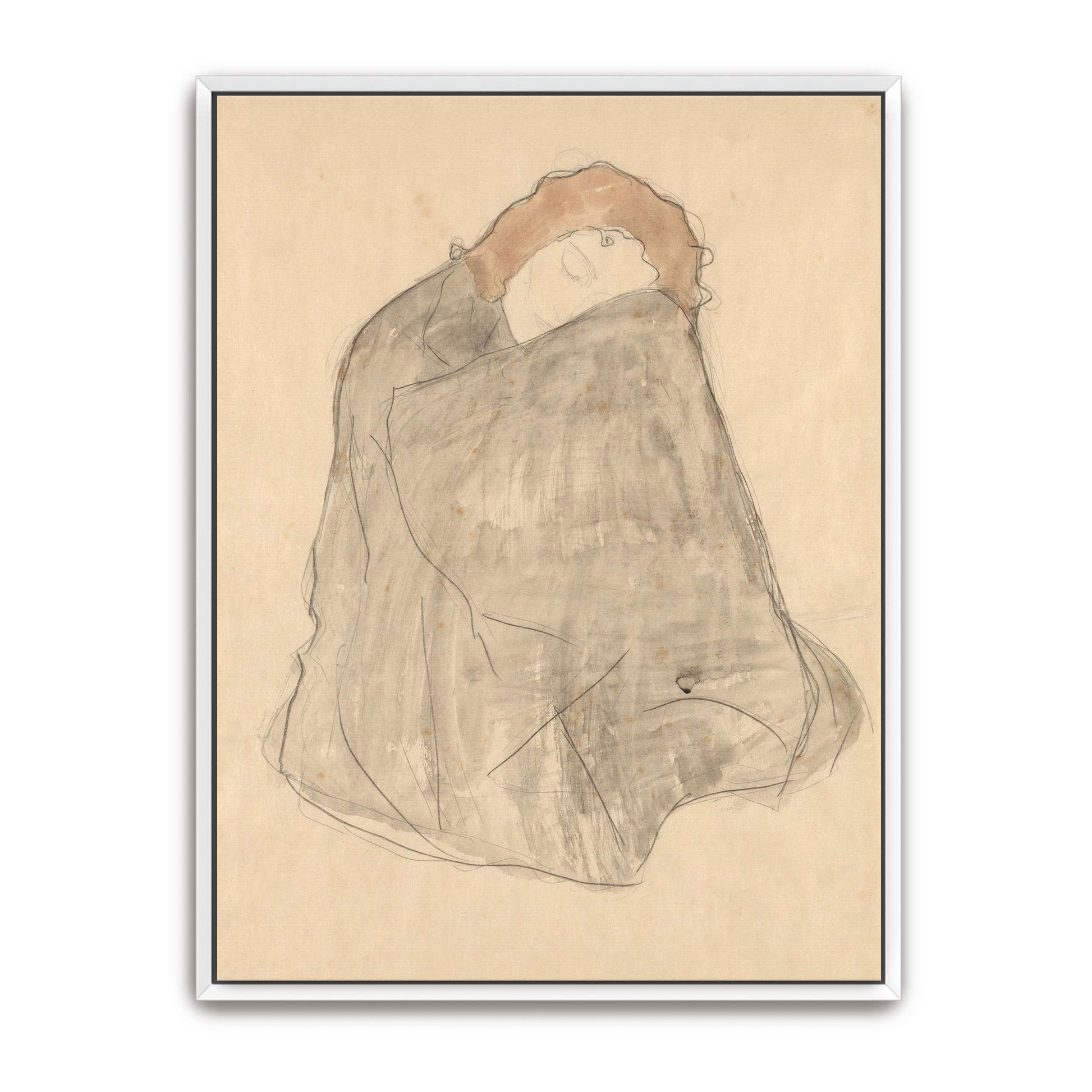 Woman sitting, wrapped in a cloak by Gustav Klimt