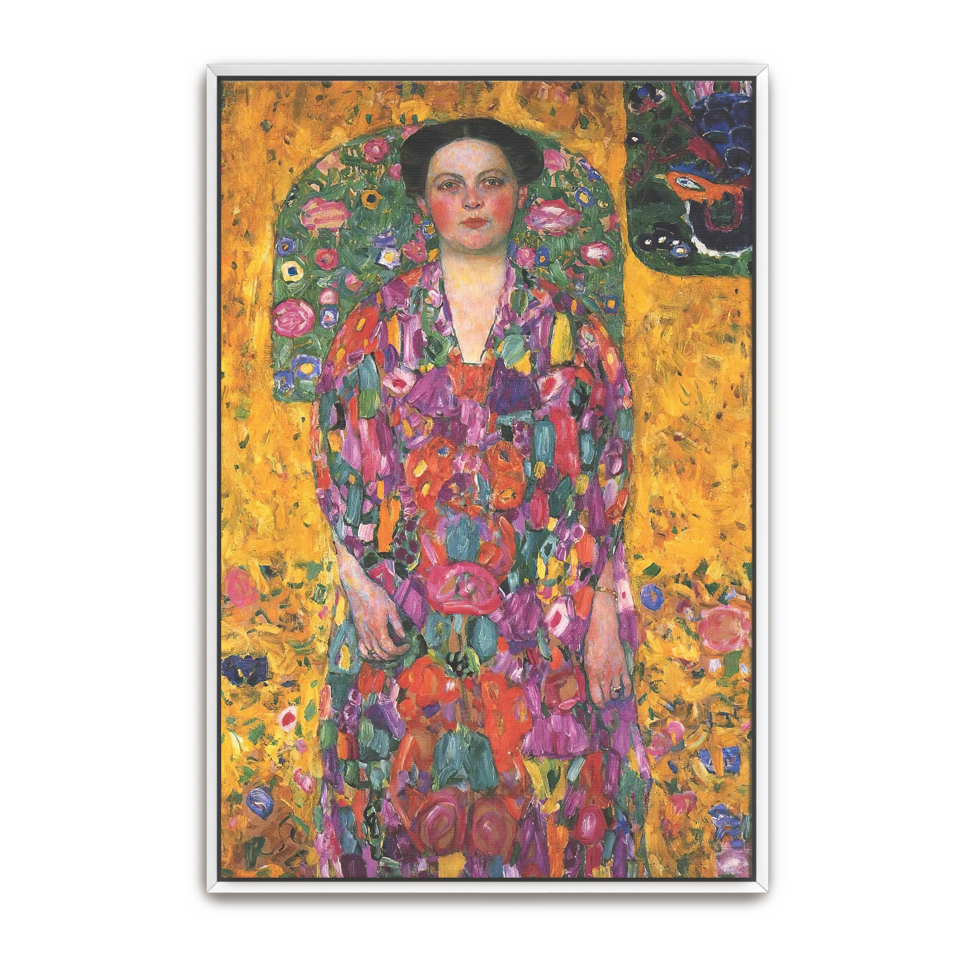 Woman In Floral Dress, Golden Background, Vienna Secession By Gustav Klimt