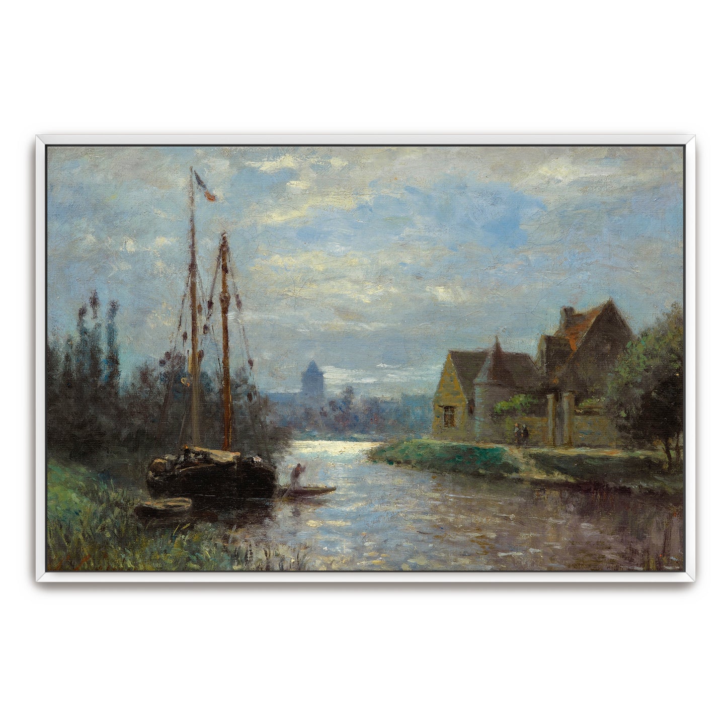 A Quiet Canal Scene With A Boat At Dusk By Stanislas Lépine