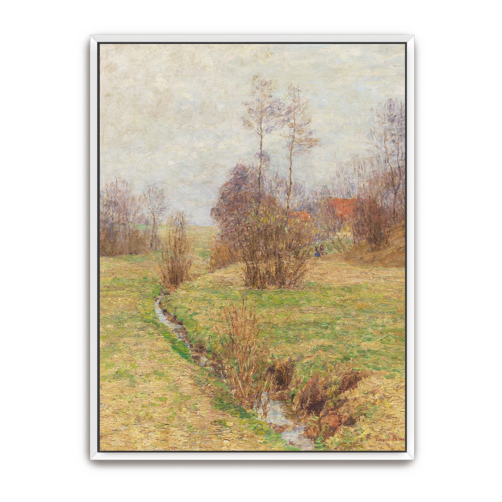 Stream Through Fields, Trees And Cloudy Sky By Paul Baum