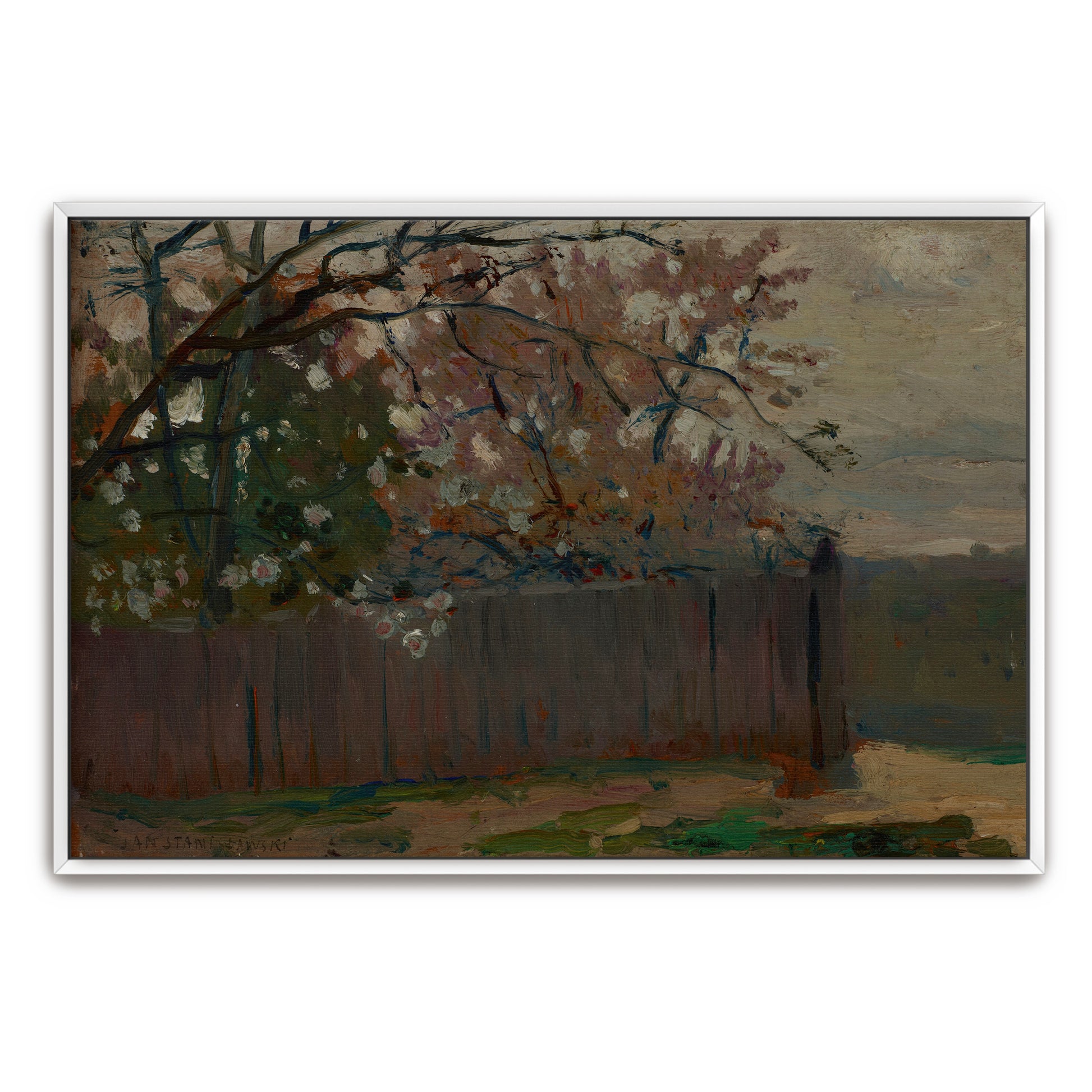 Blooming Trees Behind A Wooden Fence By Jan Stanislawski