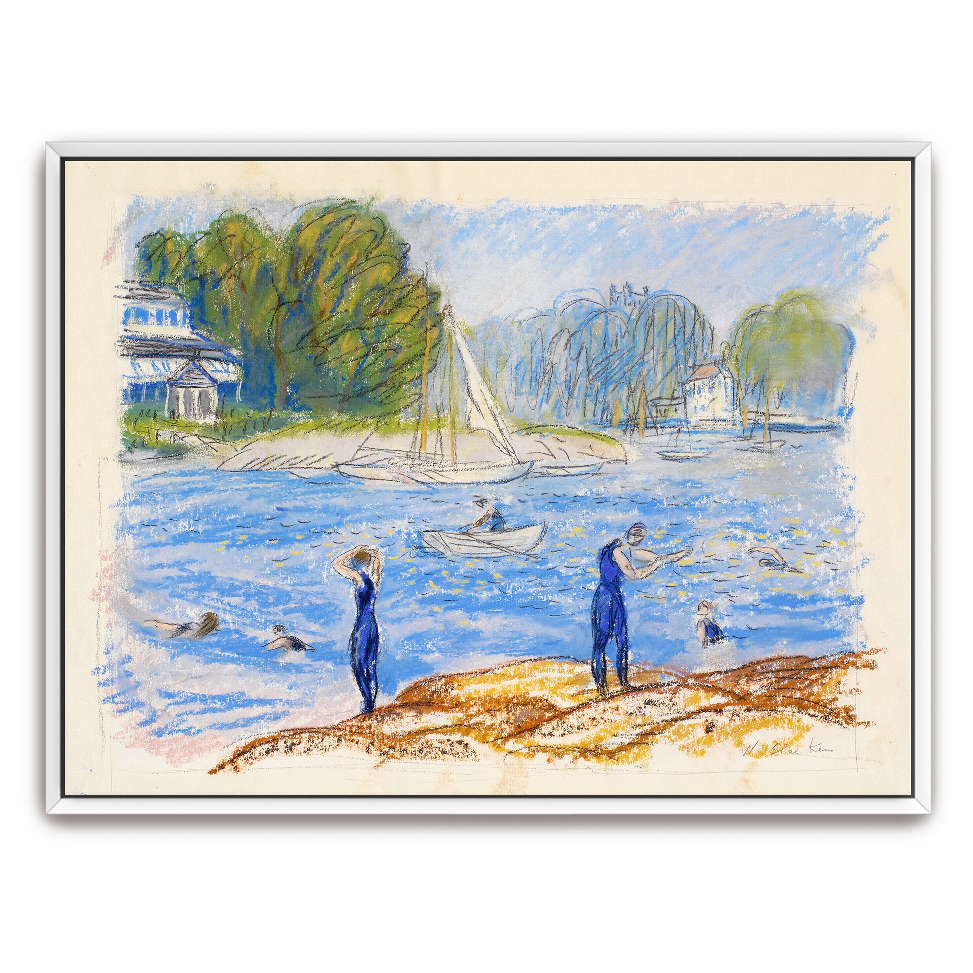 Summertime Swimmers And Sailboats By William James Glackens