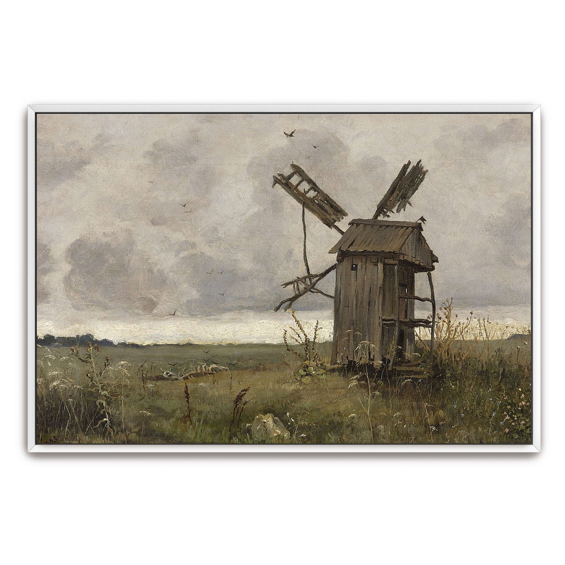 A dilapidated windmill in a field by Jan Stanislawski