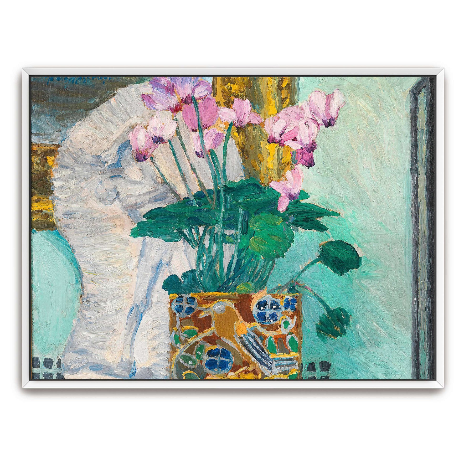 Pink cyclamen in decorative pot by Koloman Moser