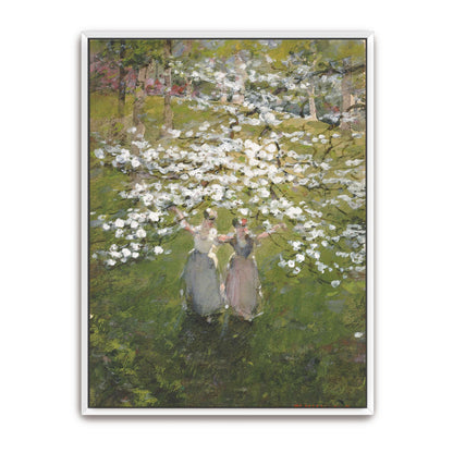 Two women in a blooming orchard by William Henry Holmes