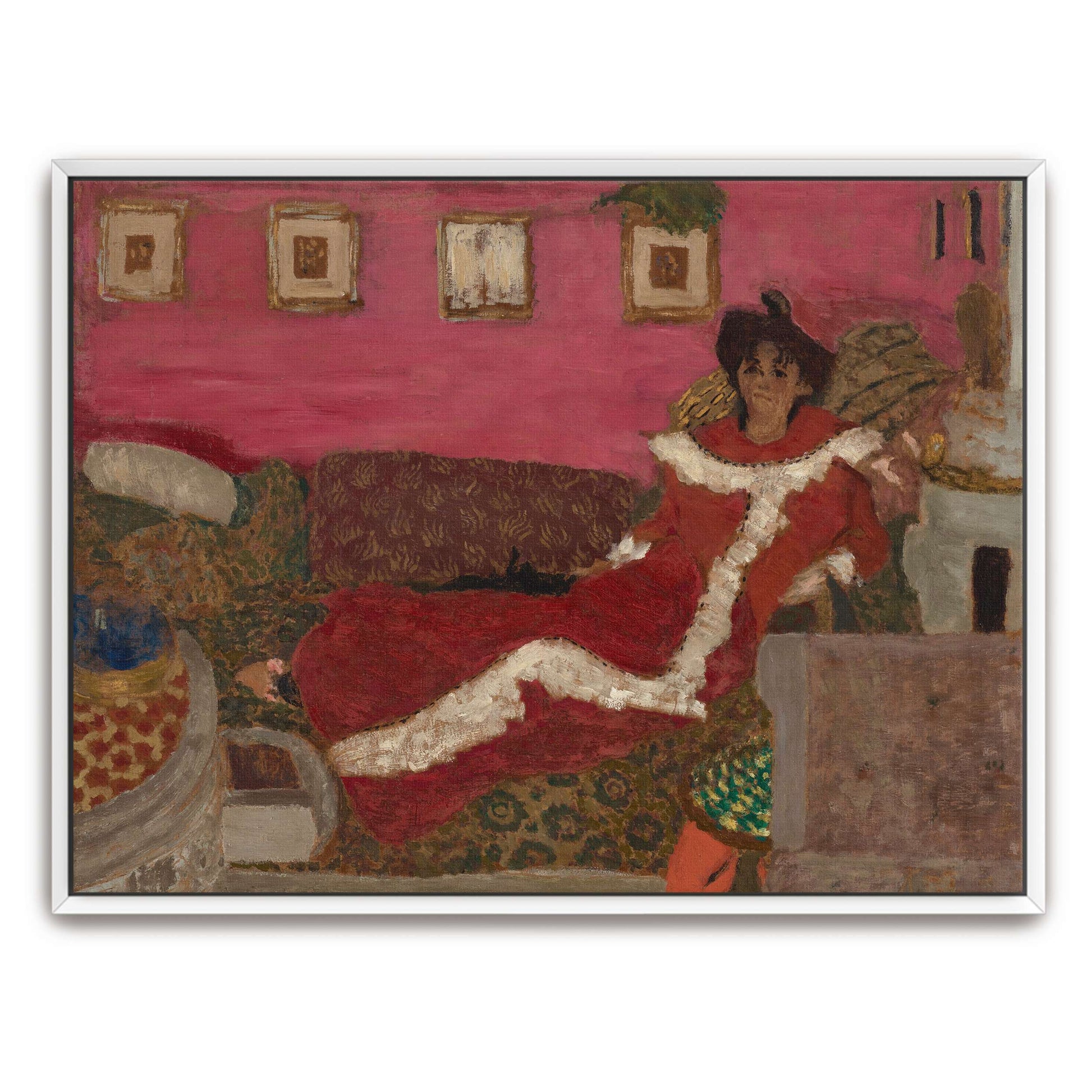 Woman in red dress on a couch by Édouard Vuillard