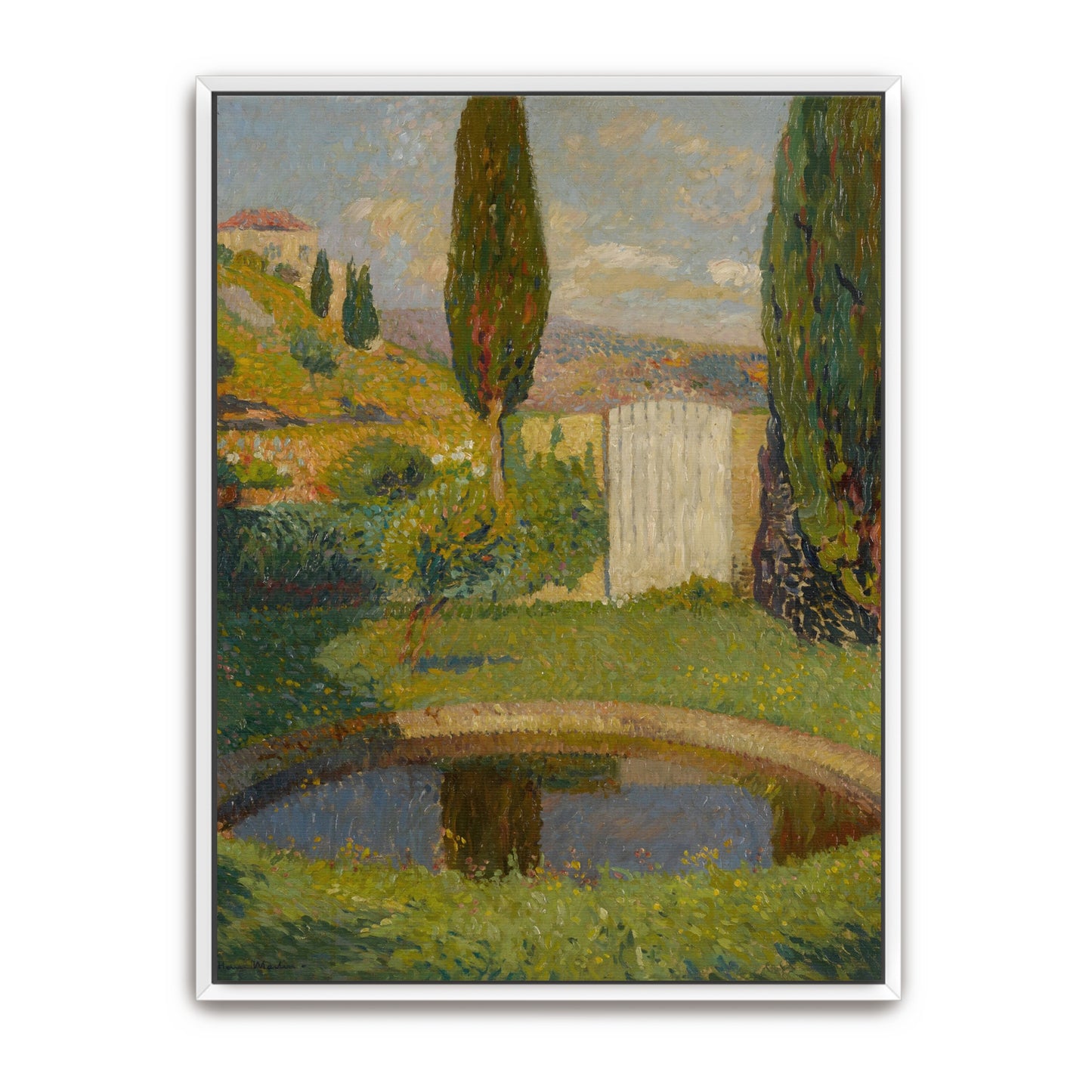 Garden Pond With Cypress Trees And White Fence By Henri Martin