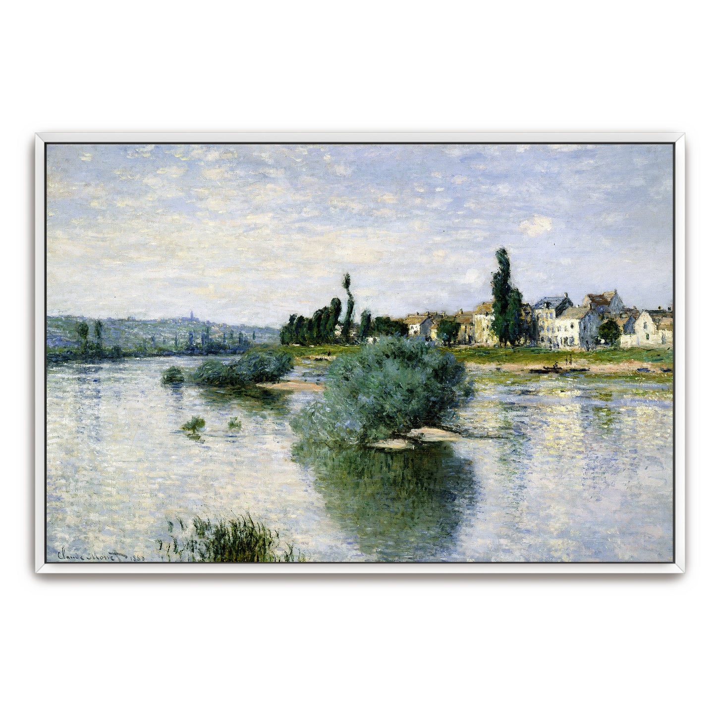 River Scene With Houses And Trees Under Cloudy Sky By Claude Monet