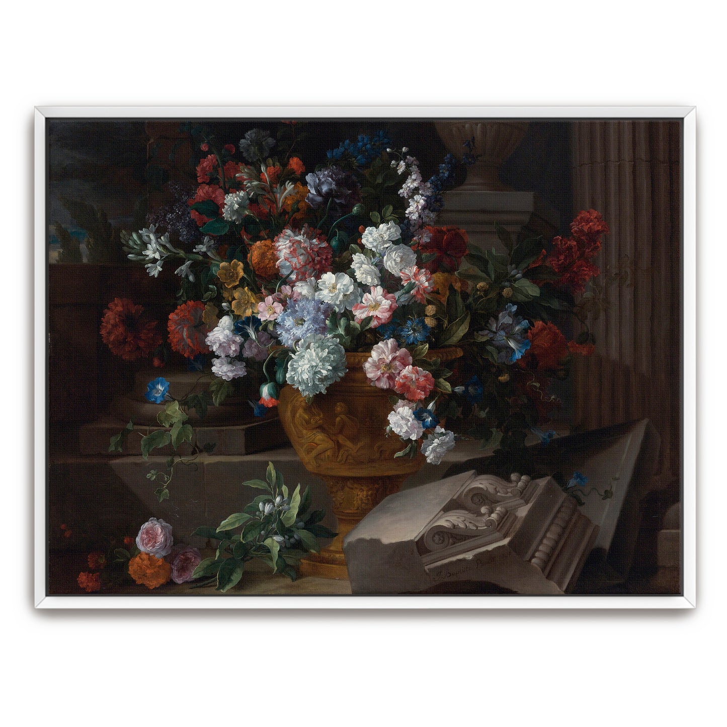 Flowers In A Golden Urn With Architectural Fragments By Jean-Baptiste Monnoyer