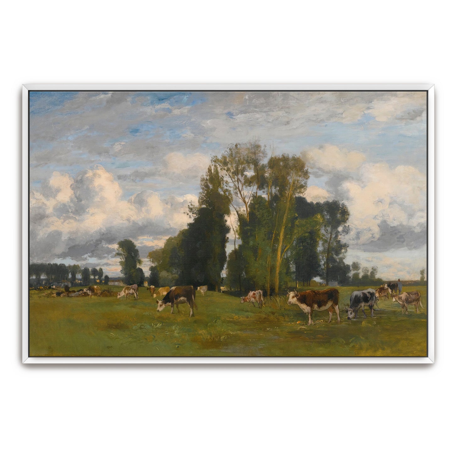 Rural Meadow With Cows Grazing Under Cloudy Sky By Eugen Jettel