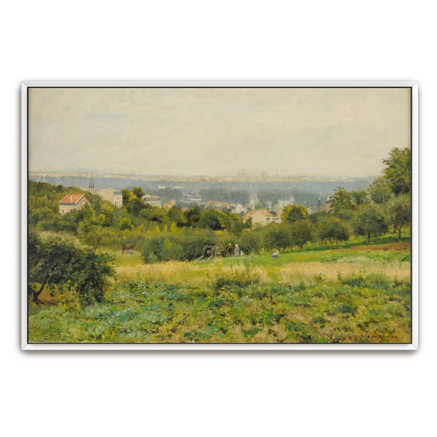 A Pastoral View Of A Cityscape With Rolling Hills And A Distant Church By Stanislas Lépine