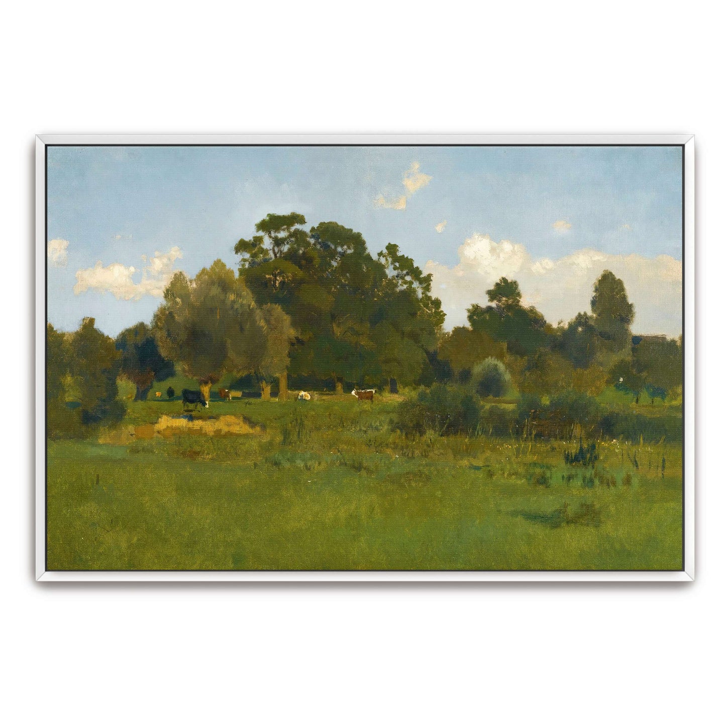 Pastoral Meadow With Cows Under Cloudy Sky By Eugen Jettel