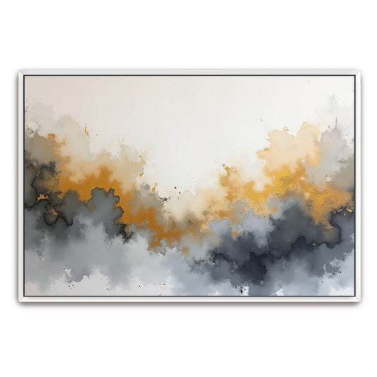 Abstract Gold and Grey Swirls by Yara Rabibzad, white framed canvas print