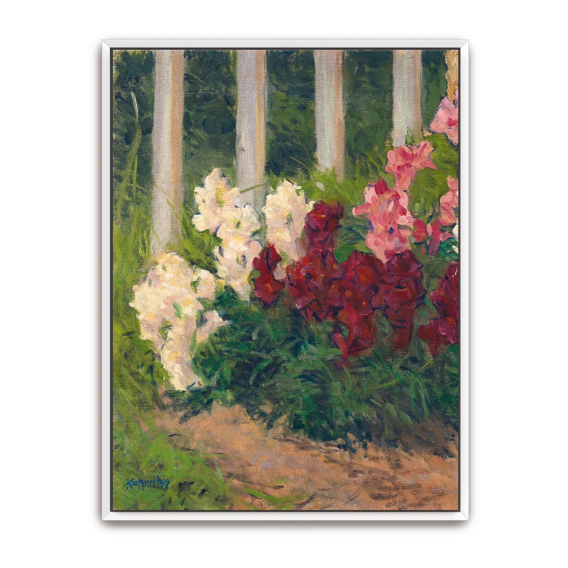 Flowers by a white fence by Koloman Moser