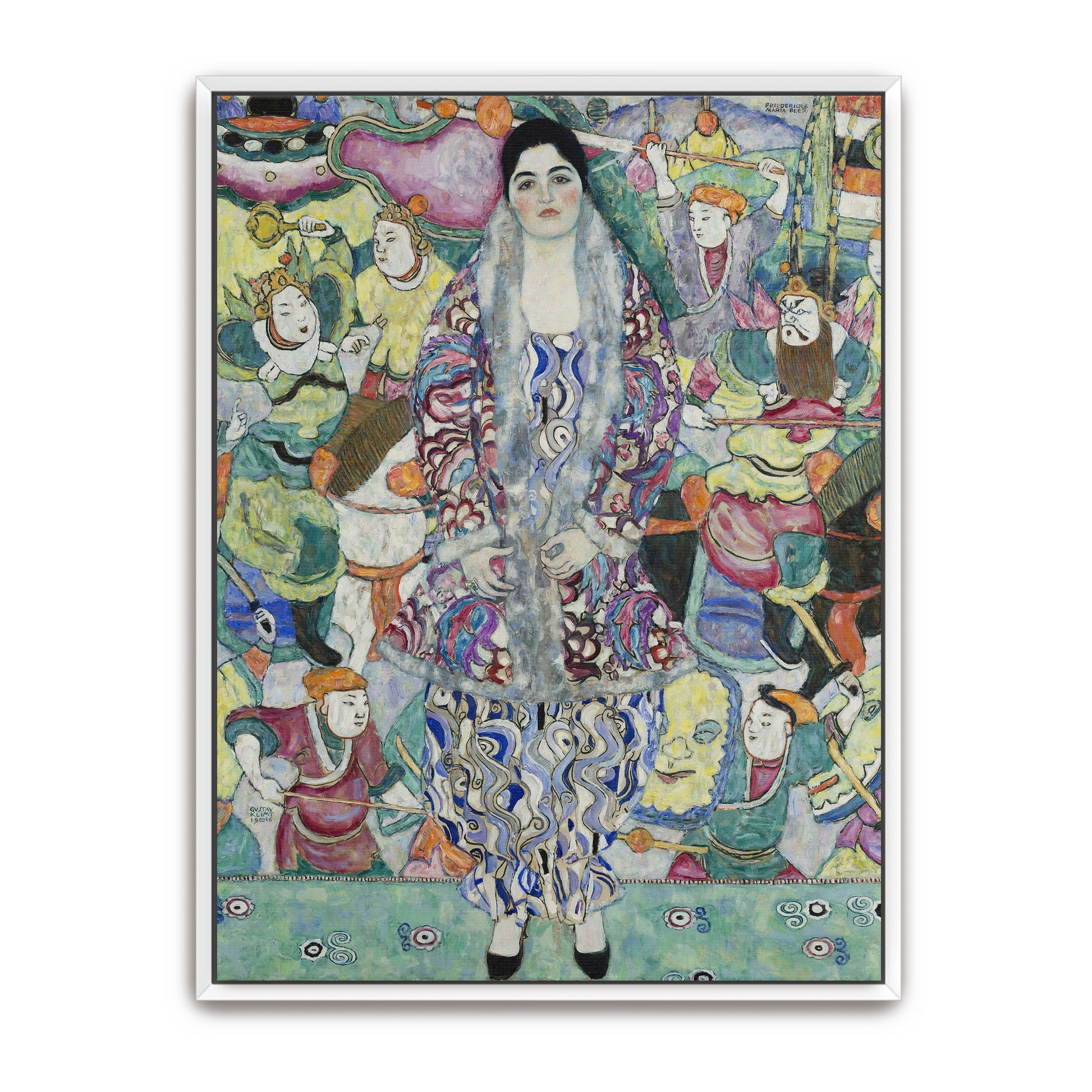 Woman In A Floral Robe With Surrounding Figures By Gustav Klimt