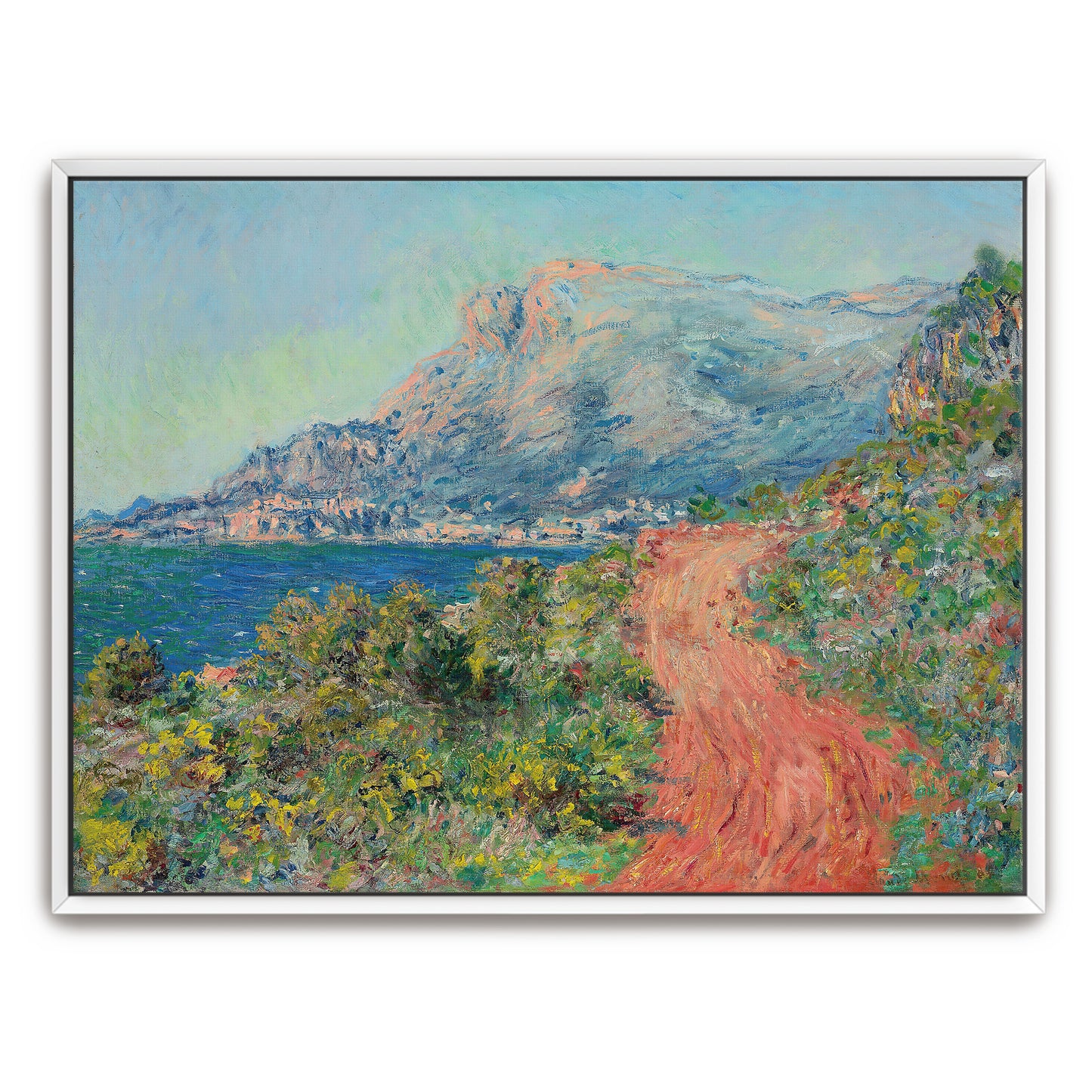 Winding Red Road Through Brush And Mountain Landscape By Claude Monet