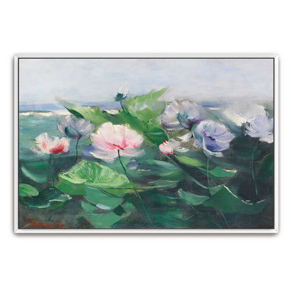 Water lilies in a pond with green leaves by Karl Hagemeister