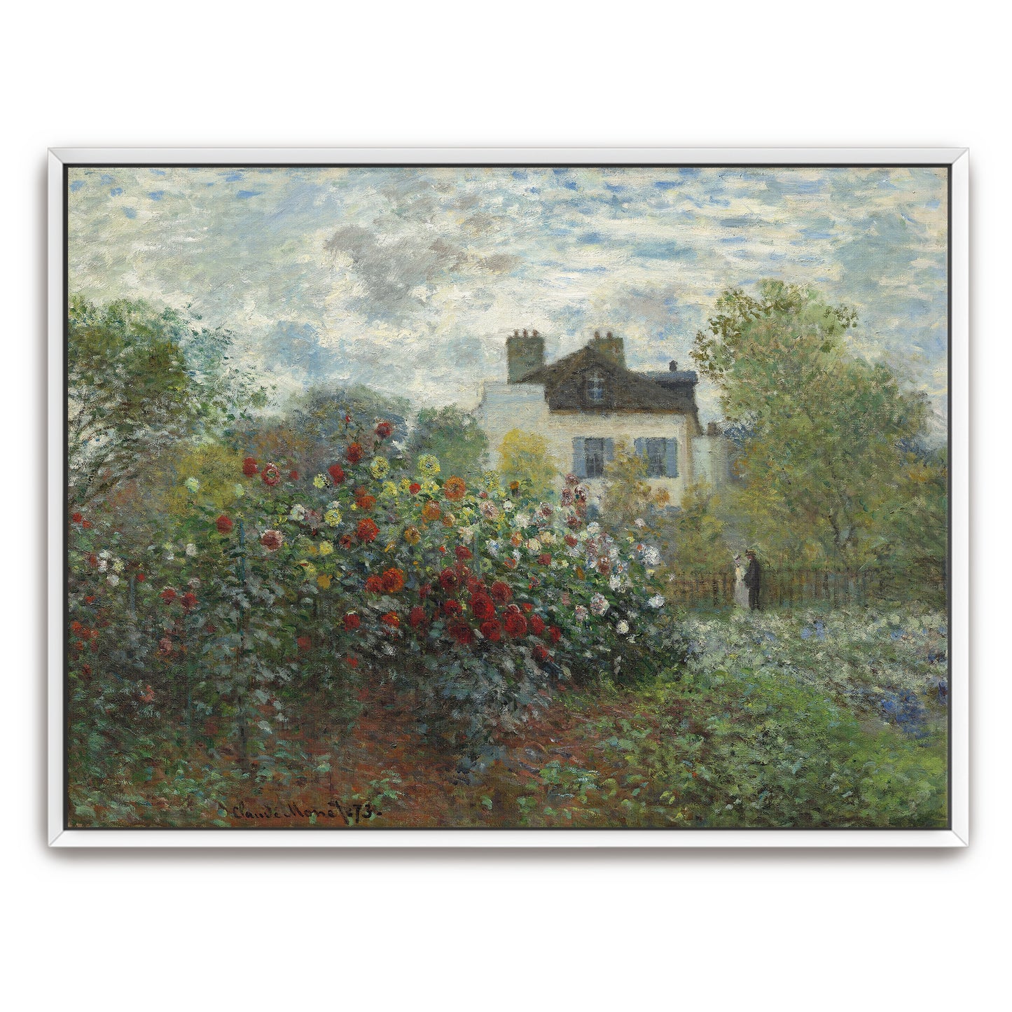 Garden With Dahlias And A House In The Background By Claude Monet