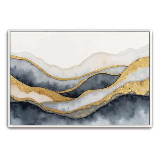 Abstract Watercolor Mountains with Gold Accents by Yara Rabibzad, white framed canvas print