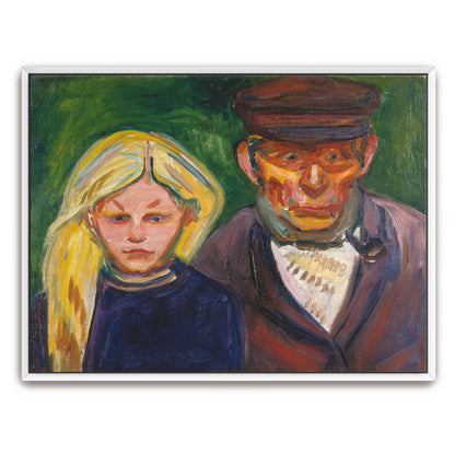 Fisherman And Young Girl Portrait, Worried Expression, Moody Colors By Edvard Munch