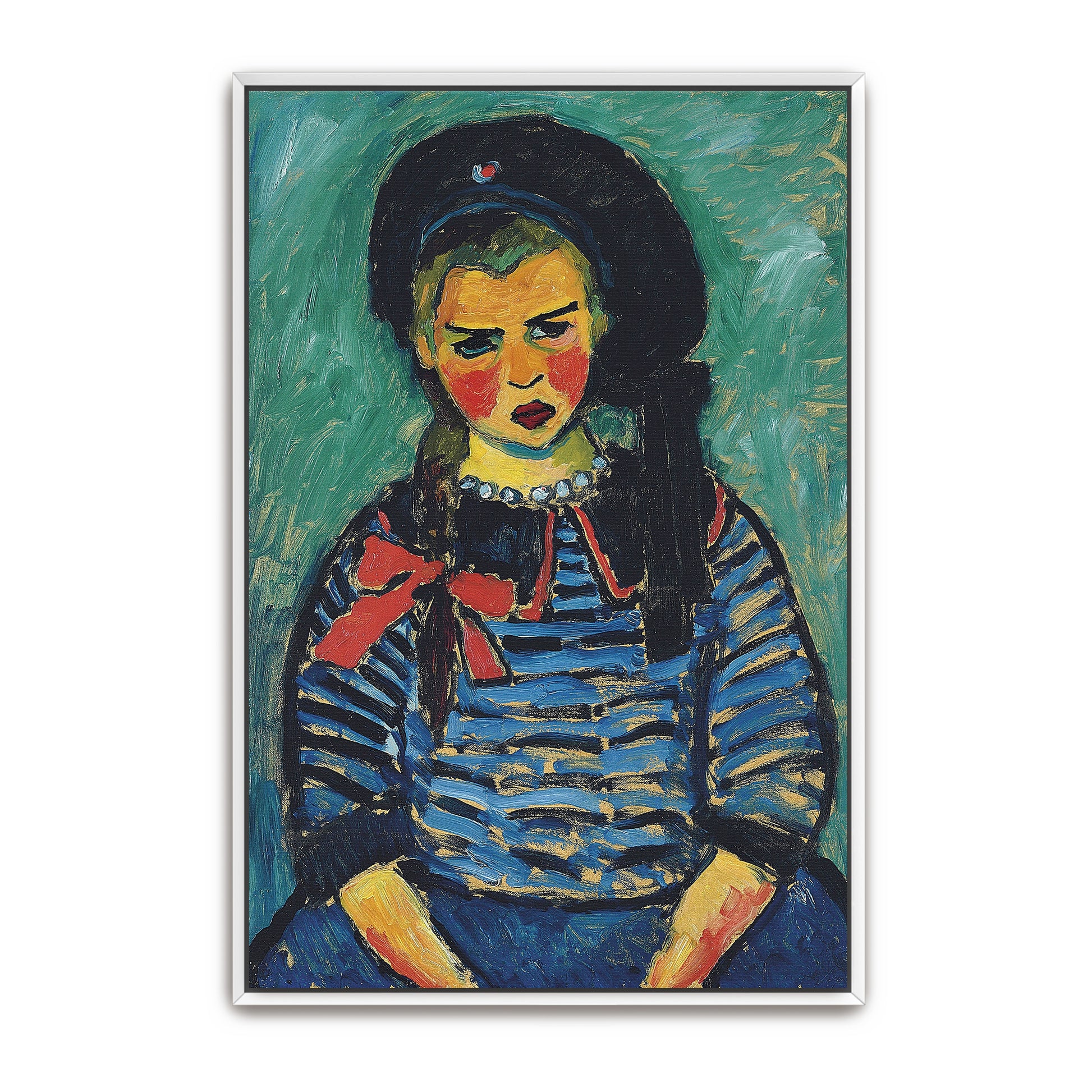 Girl In Striped Blouse With Red Bow By Alexej Von Jawlensky