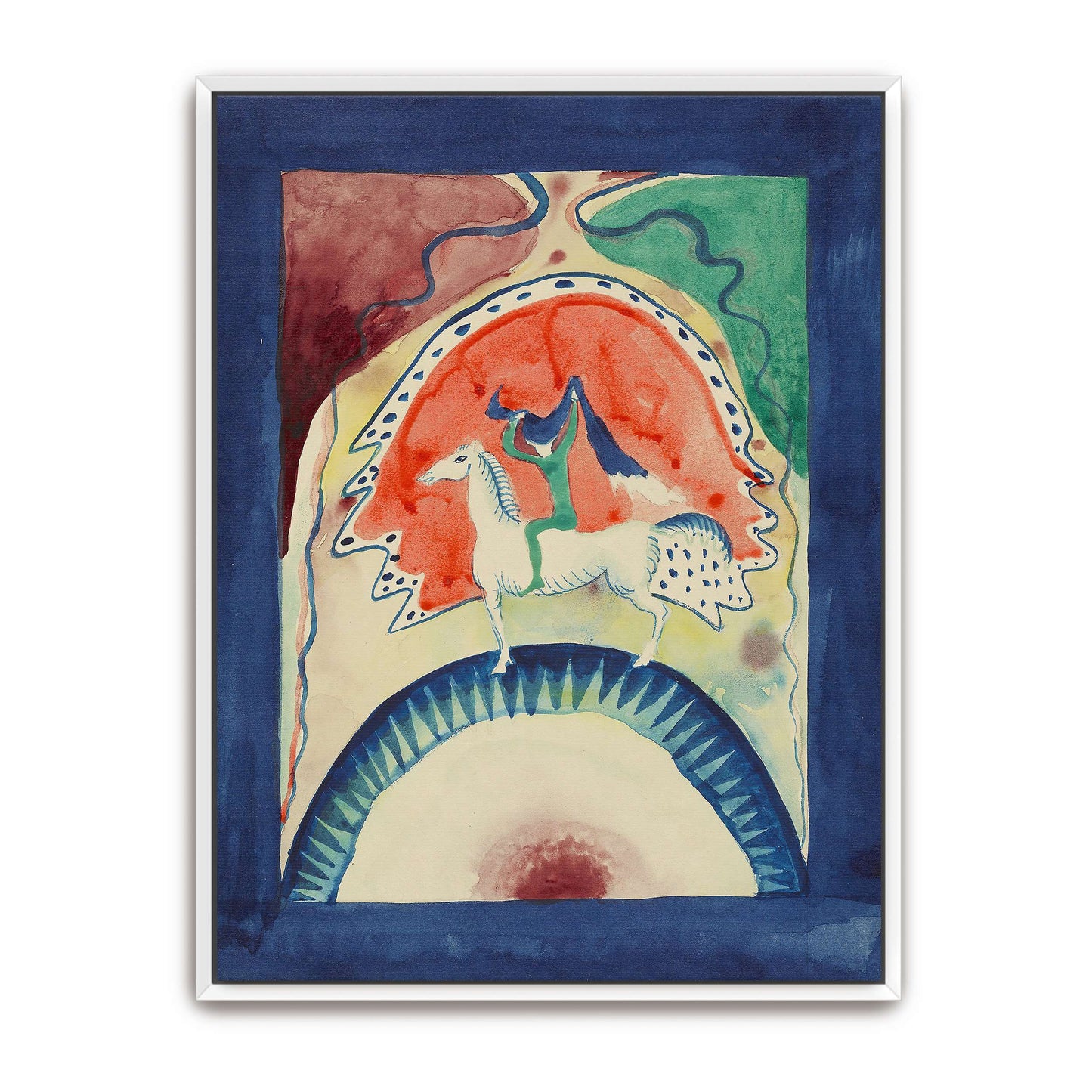 A rider on a white horse in a red and green landscape by Wassily Kandinsky