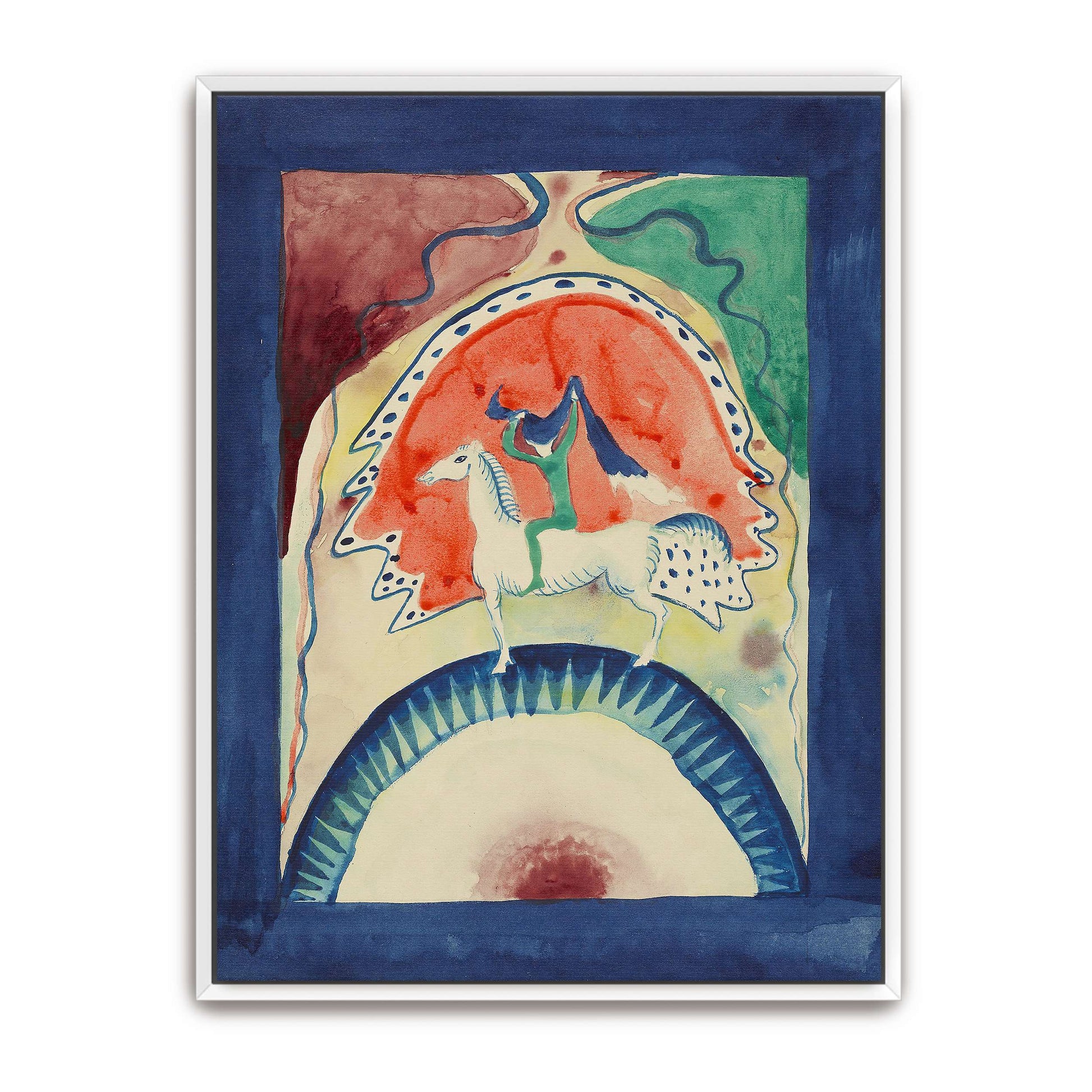 A rider on a white horse in a red and green landscape by Wassily Kandinsky