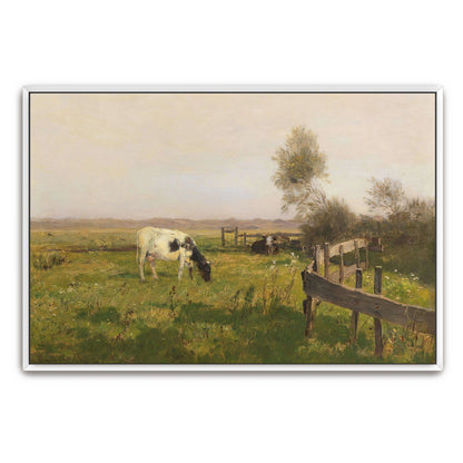 Cows Grazing In A Field With A Wooden Fence By Eugen Jettel