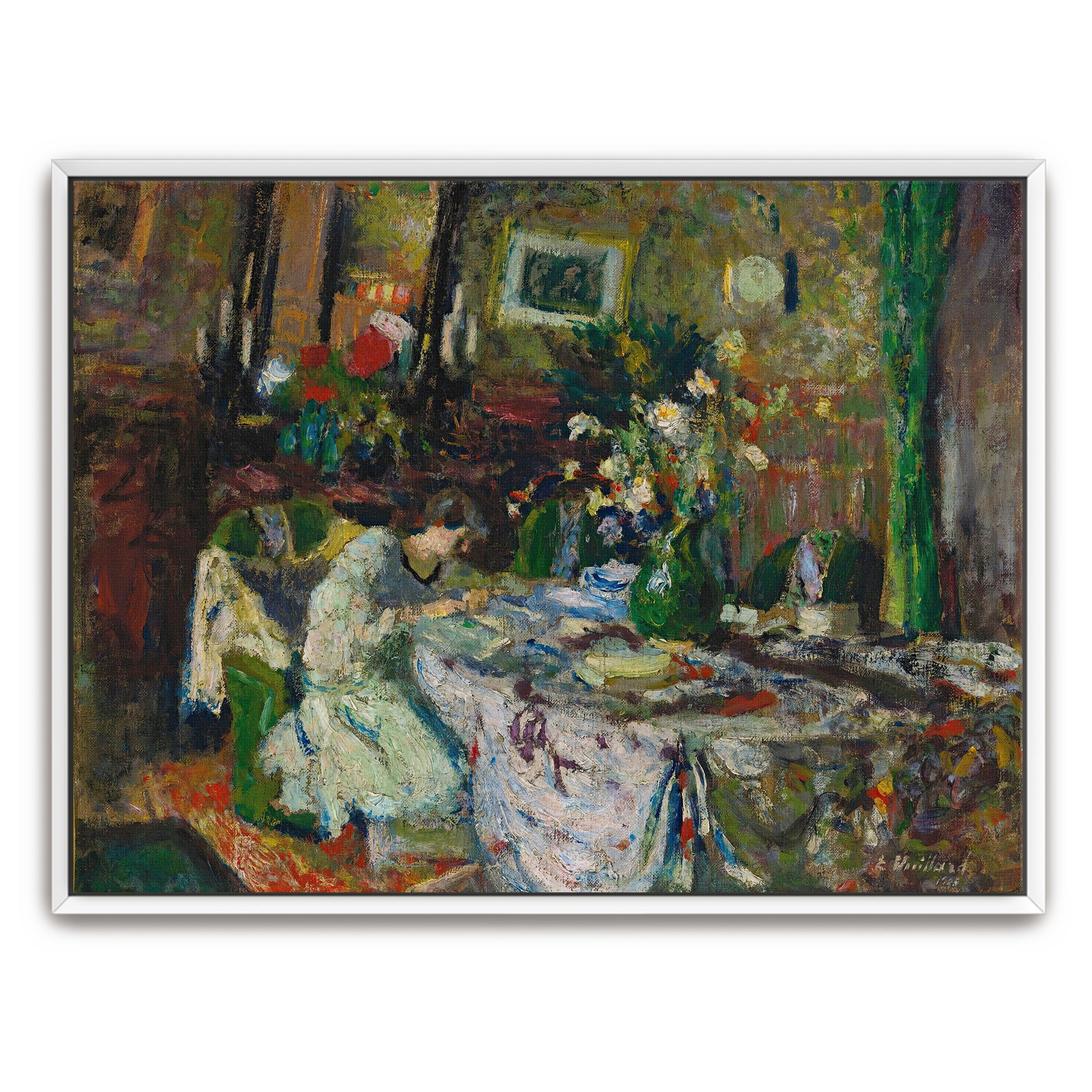 Woman In A Room With Flowers And A Table Setting By Édouard Vuillard