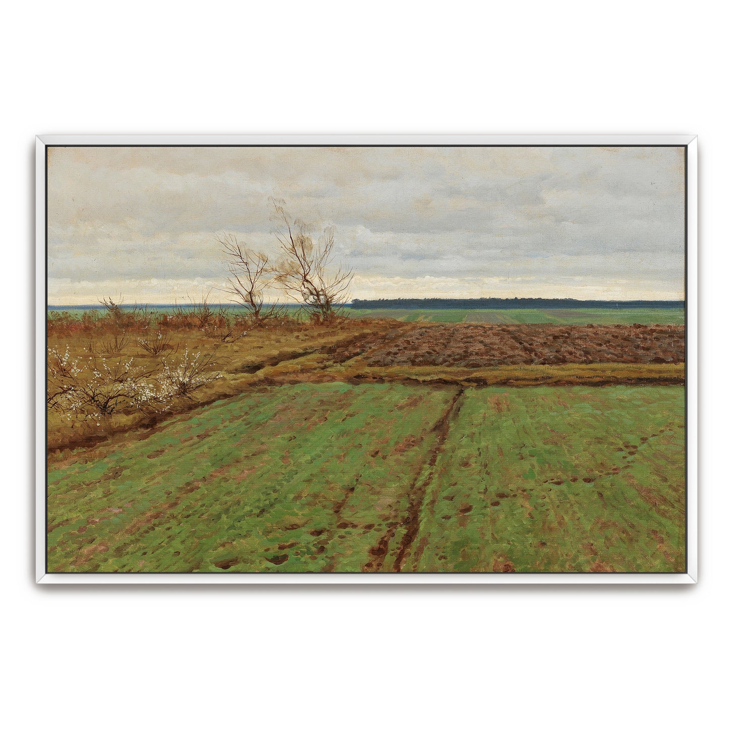 Winter Landscape, Field, Trees, Cloudy Sky By Józef Rapacki