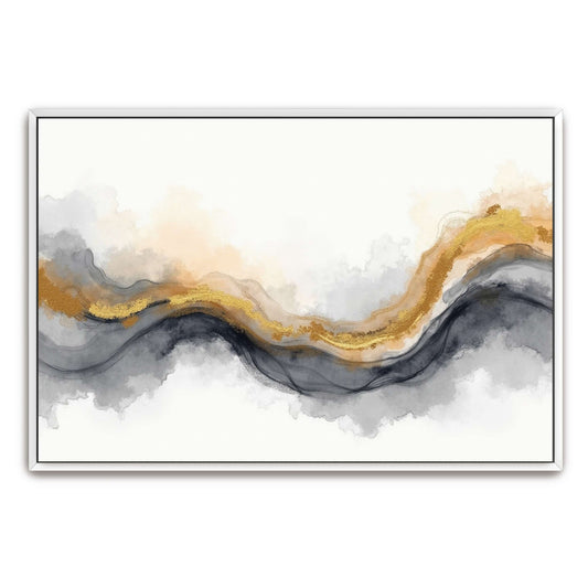 Wavy Abstract Watercolor with Gold Accents by Yara Rabibzad, white framed canvas print