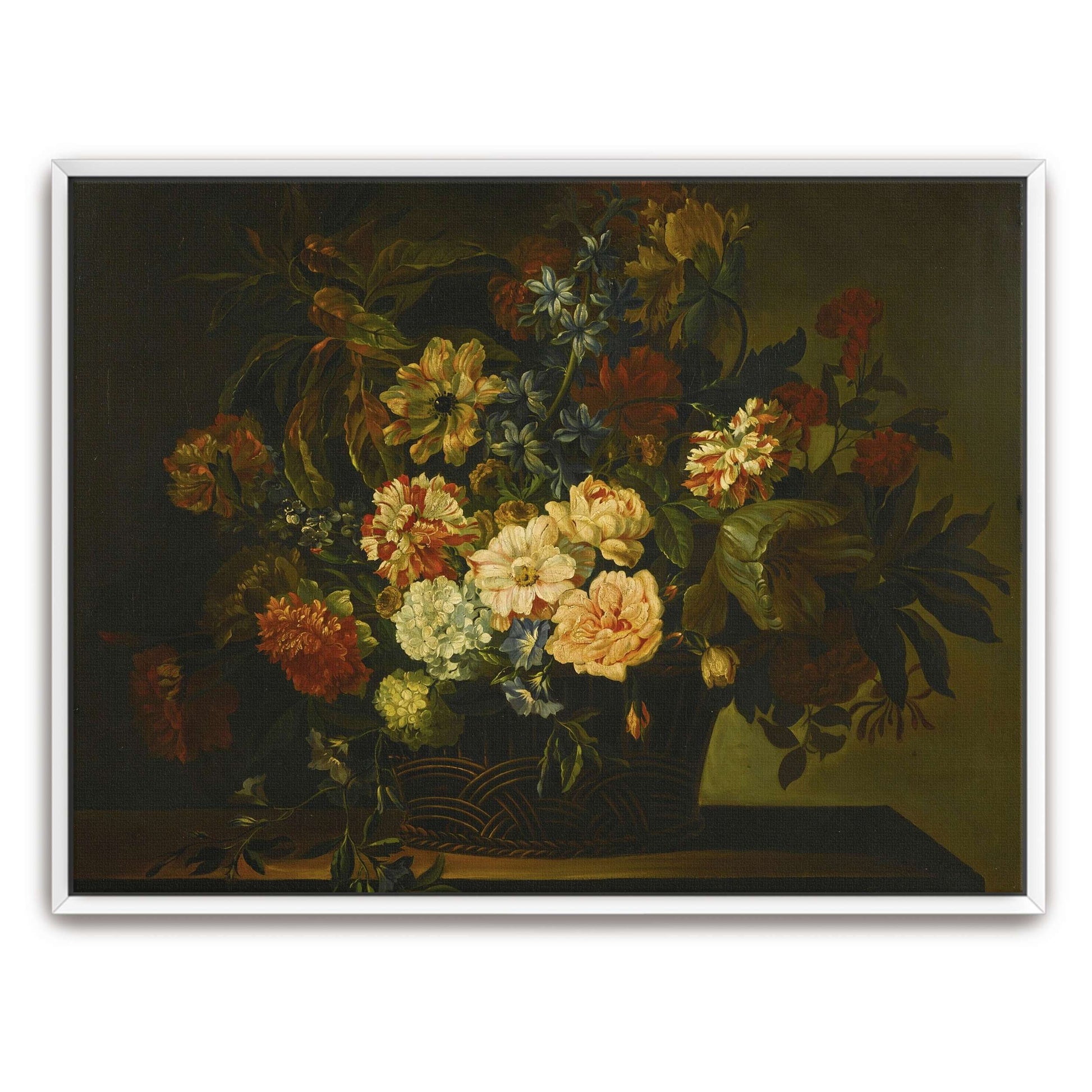 A basket of flowers on a table by Jean-Baptiste Monnoyer