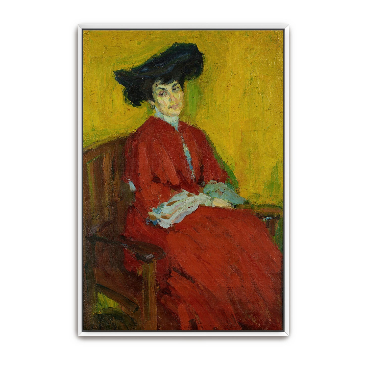 Woman In Red Dress And Hat, Sitting By Alexej Von Jawlensky