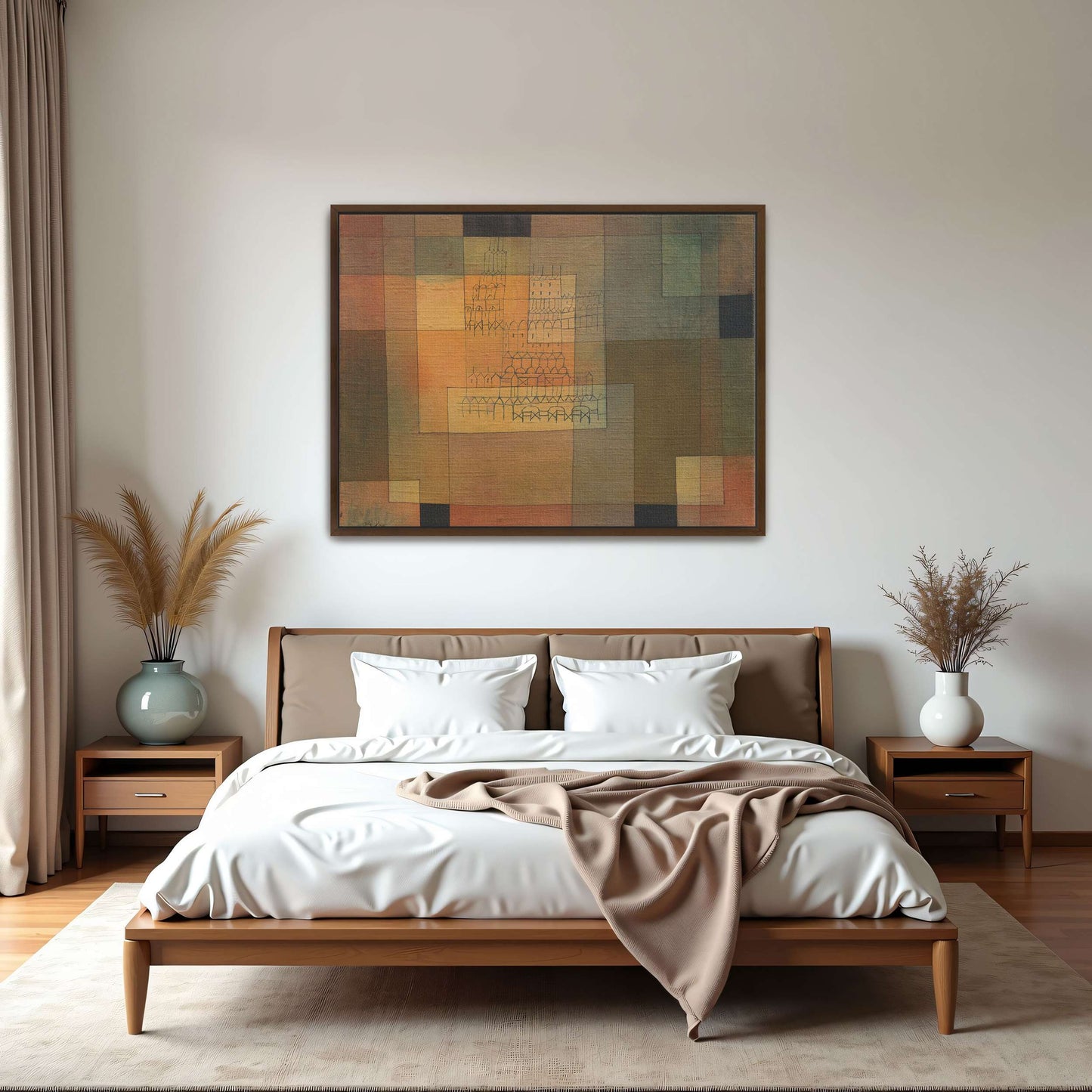 Geometric Cityscape With Brown And Green Tones By Paul Klee