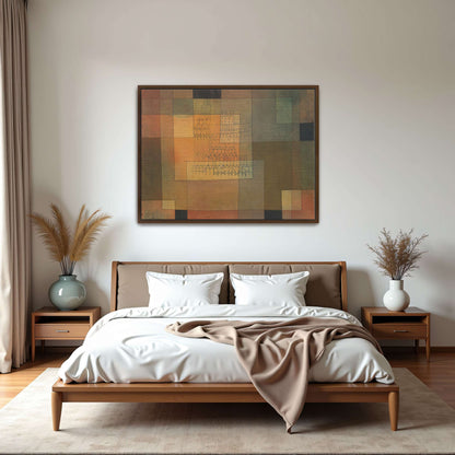 Geometric Cityscape With Brown And Green Tones By Paul Klee