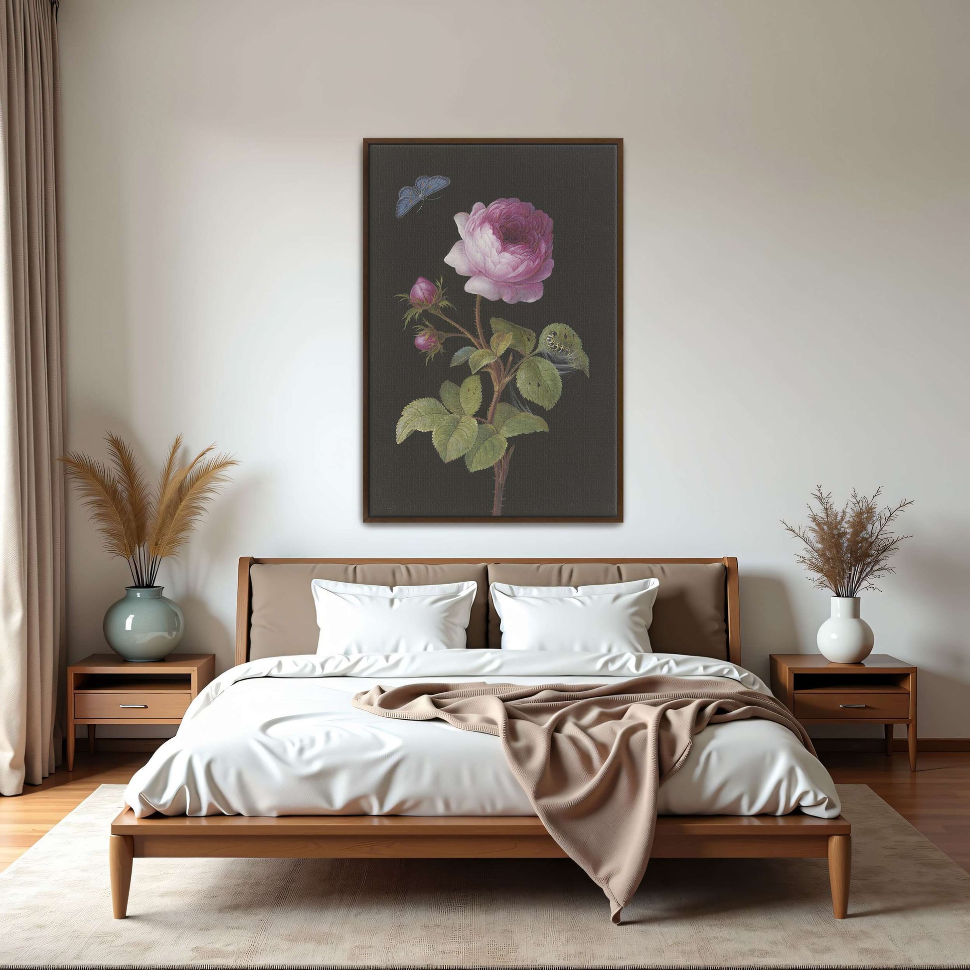 Pink rose, butterfly, caterpillar by Elisabeth Christina Matthes