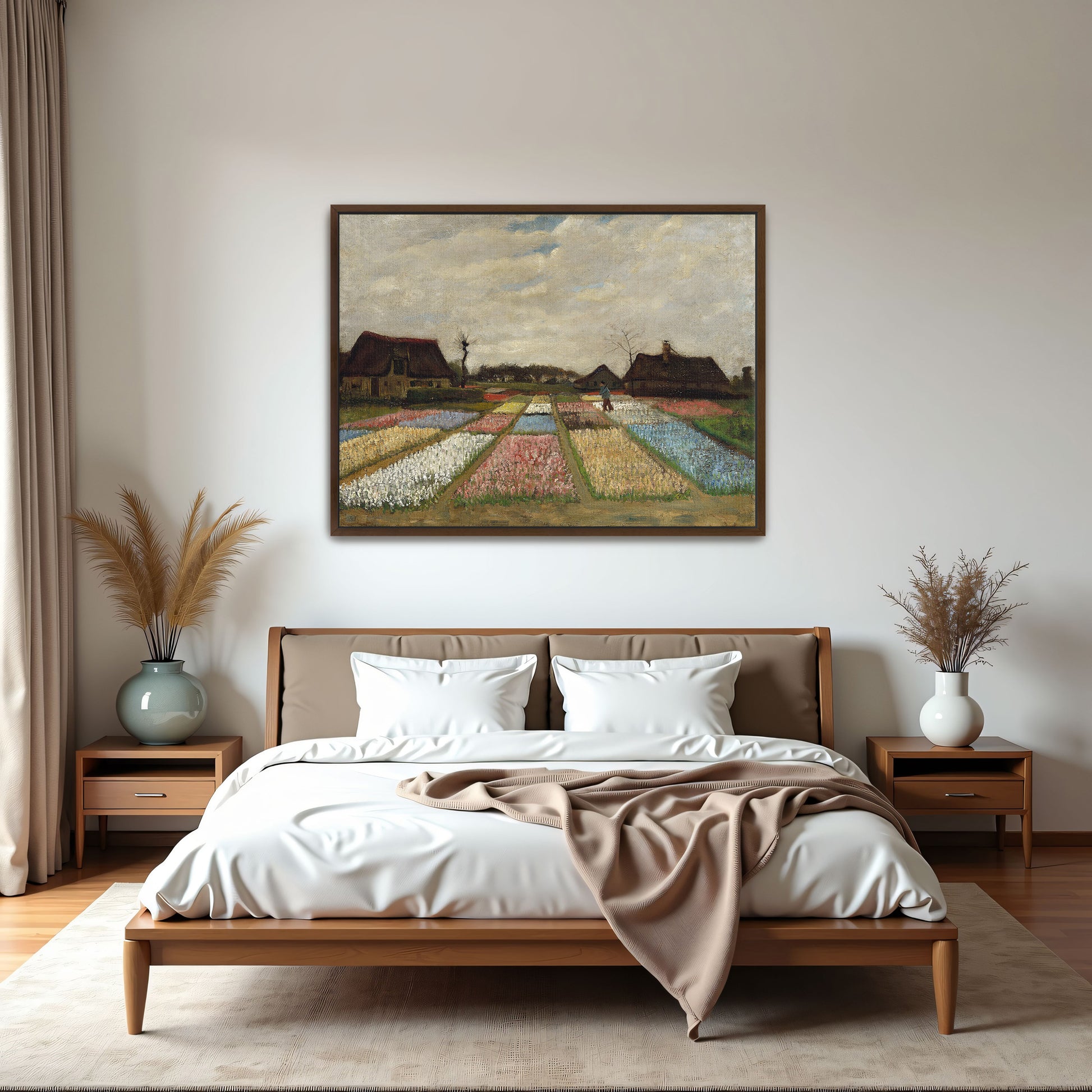 Colorful Flower Fields With Farmhouse By Vincent Van Gogh