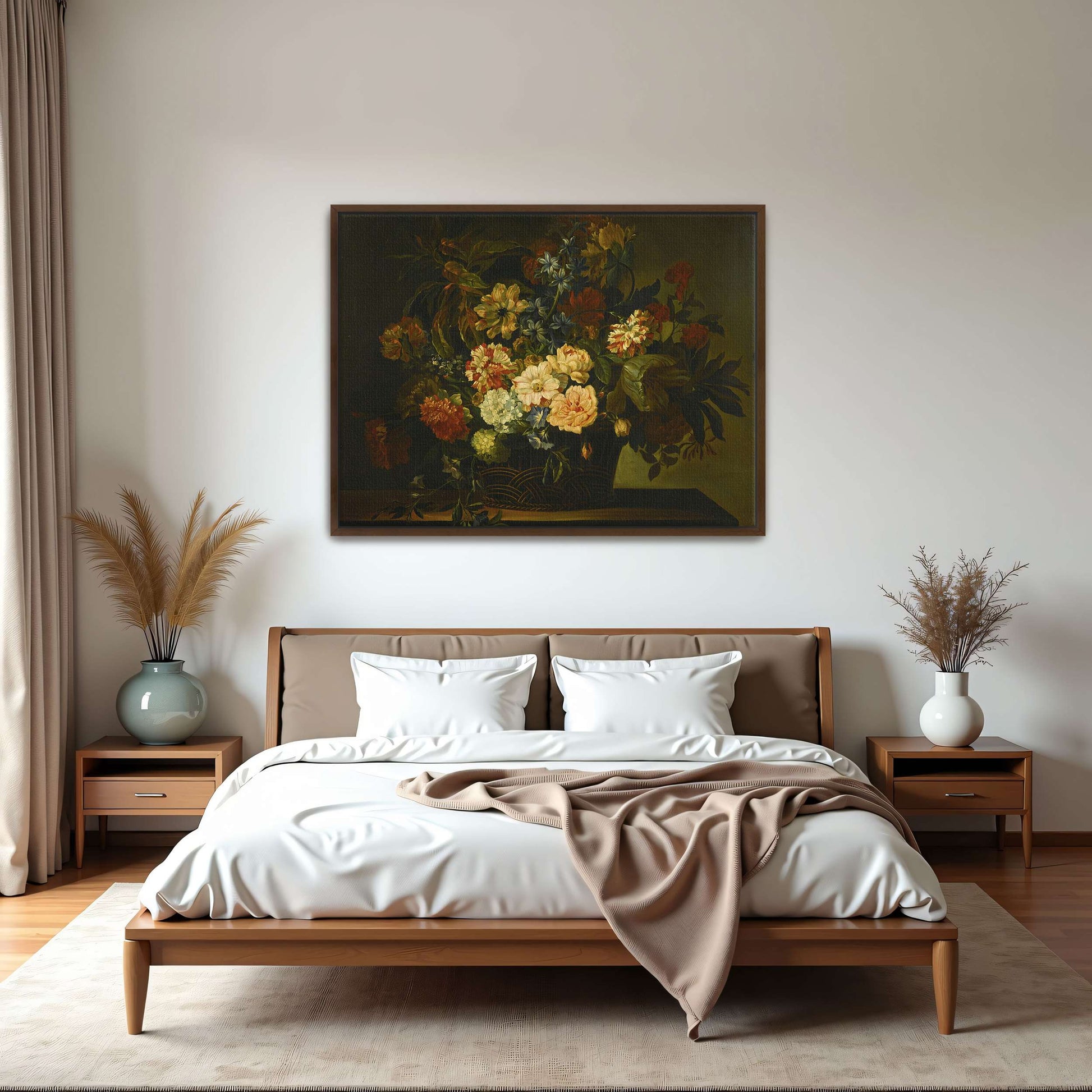 A basket of flowers on a table by Jean-Baptiste Monnoyer