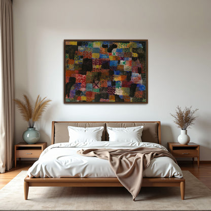 Abstract Geometric Composition With Black And Colorful Patches By Paul Klee