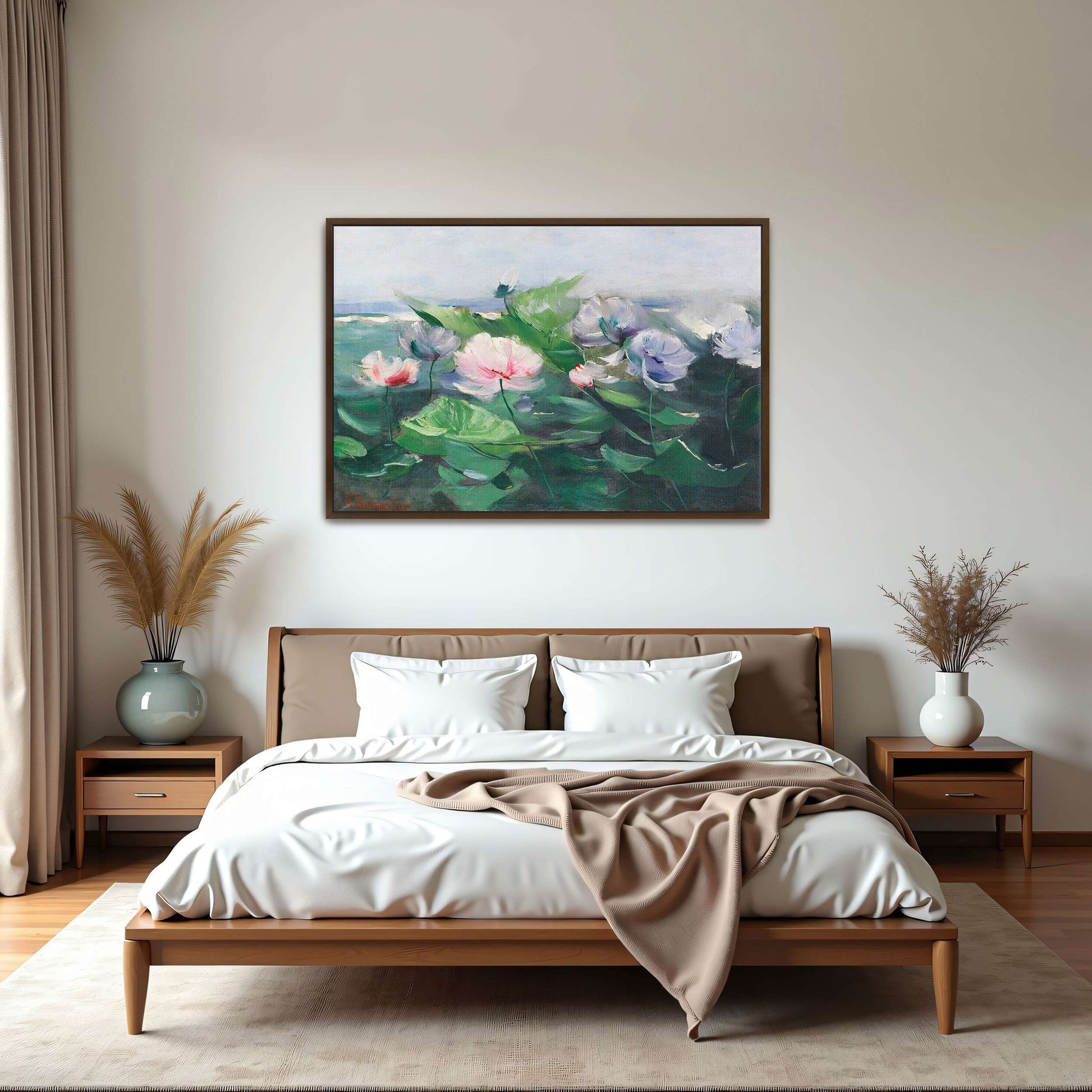 Water lilies in a pond with green leaves by Karl Hagemeister